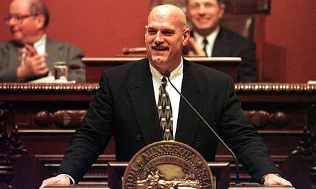 In this 1999 file photo, then-Minnesota governor Jesse Ventura presents his first state of the state address at the state capitol in St Paul. Photograph: Tom Olmscheid/AP