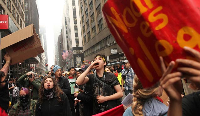 Protesters with the Occupy Wall Street movement during a march in New York, May 1, 2012. 