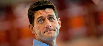 Republican vice presidential candidate, Rep. Paul Ryan, R-Wis., gestures during a campaign stop at Walsh University in North Canton, Ohio, Thursday, Aug. 16, 2012. (photo: Justin Merriman/AP)